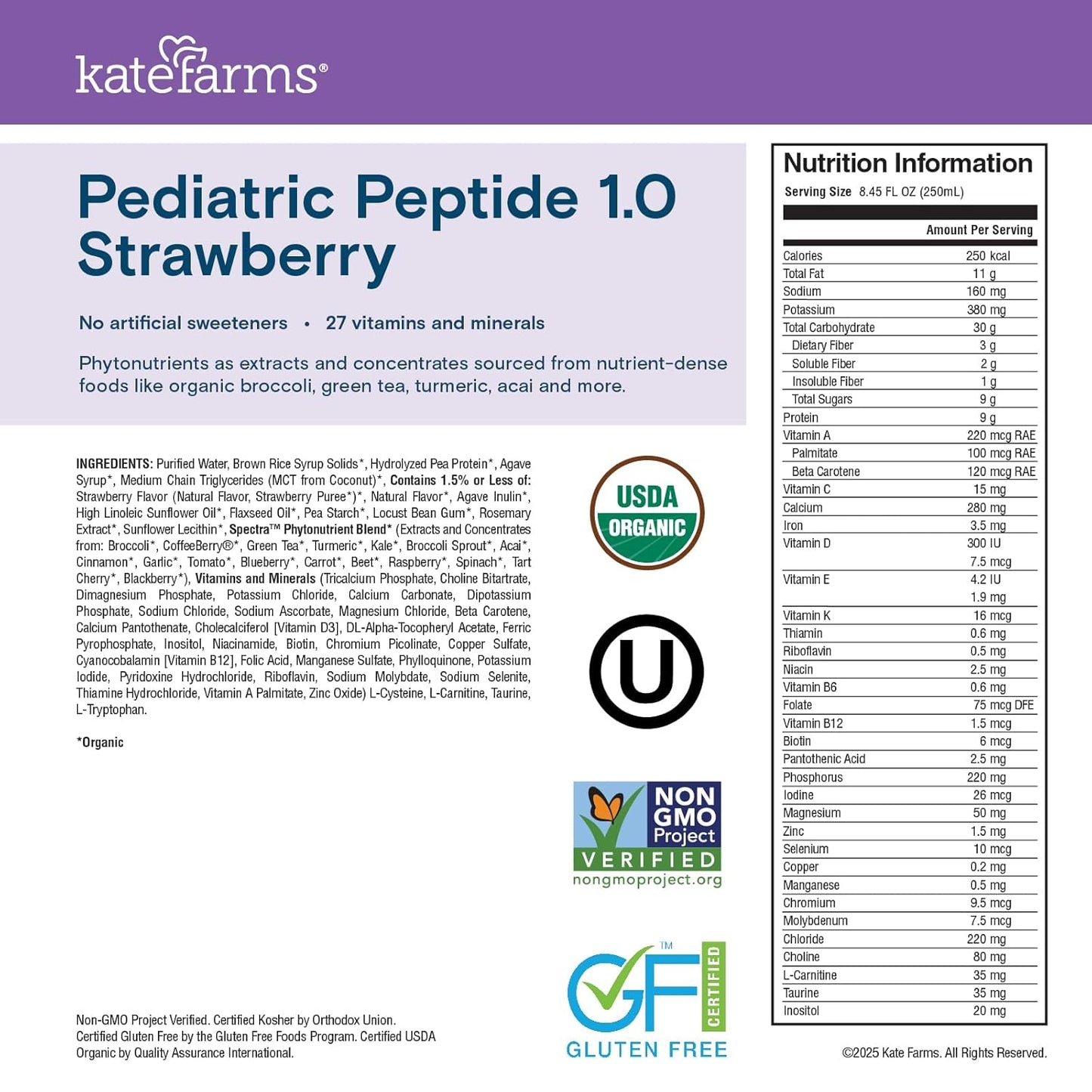 Kate Farms Pediatric Peptide Formula 1.0, Strawberry