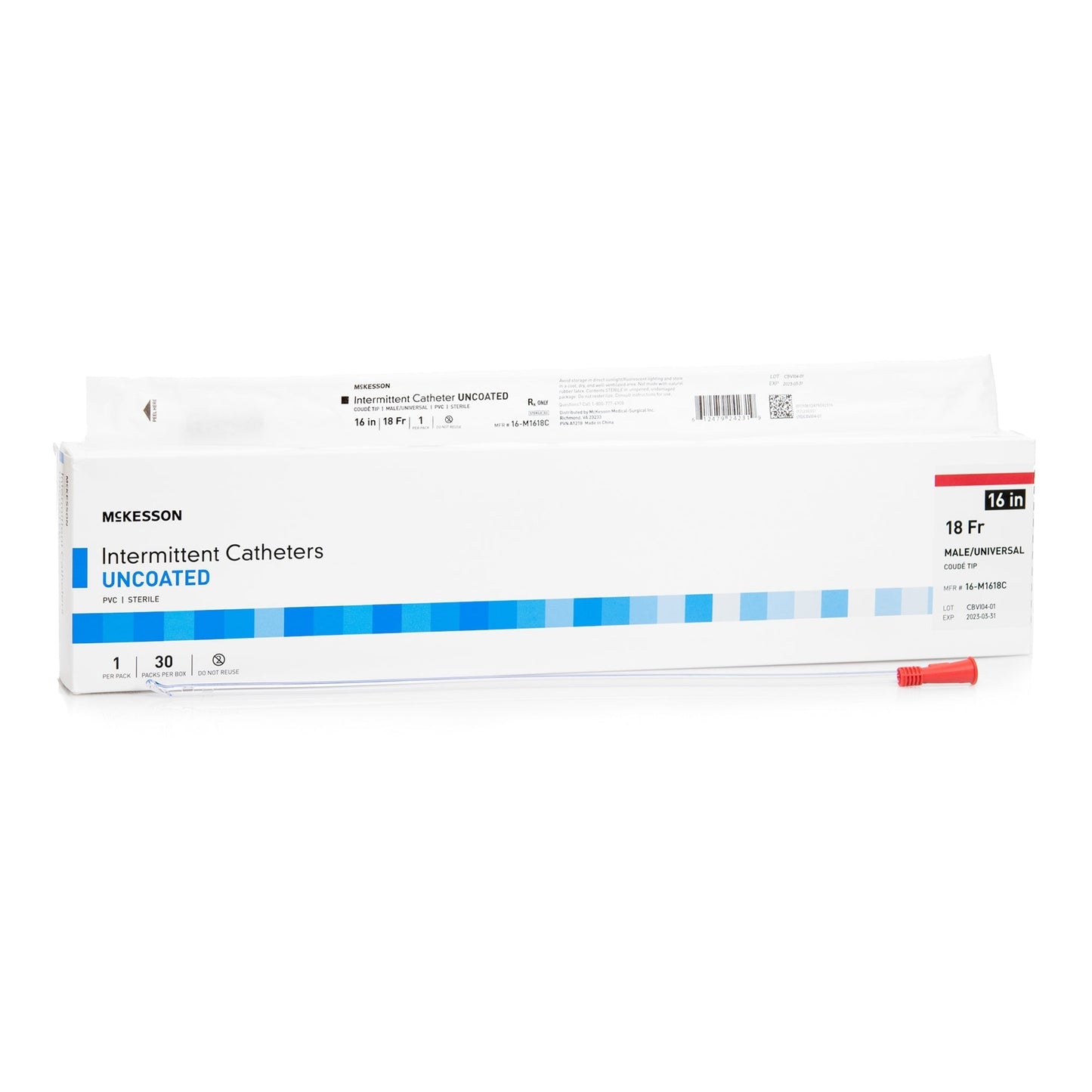 McKesson Coude Tip PVC Urethral Catheter, Male/Universal