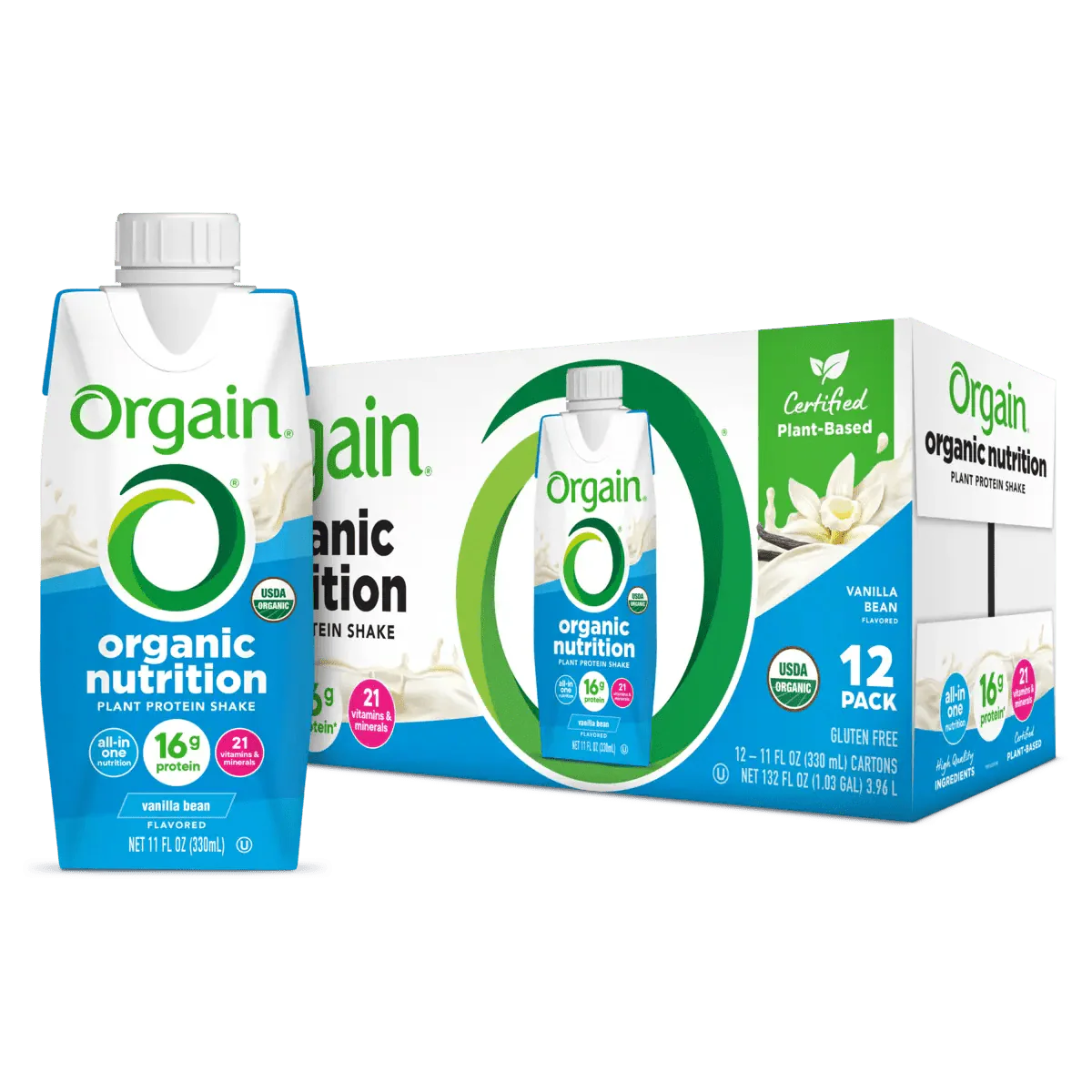 Orgain Organic Vegan Plant Based Nutritional Shake, Vanilla, CS/12