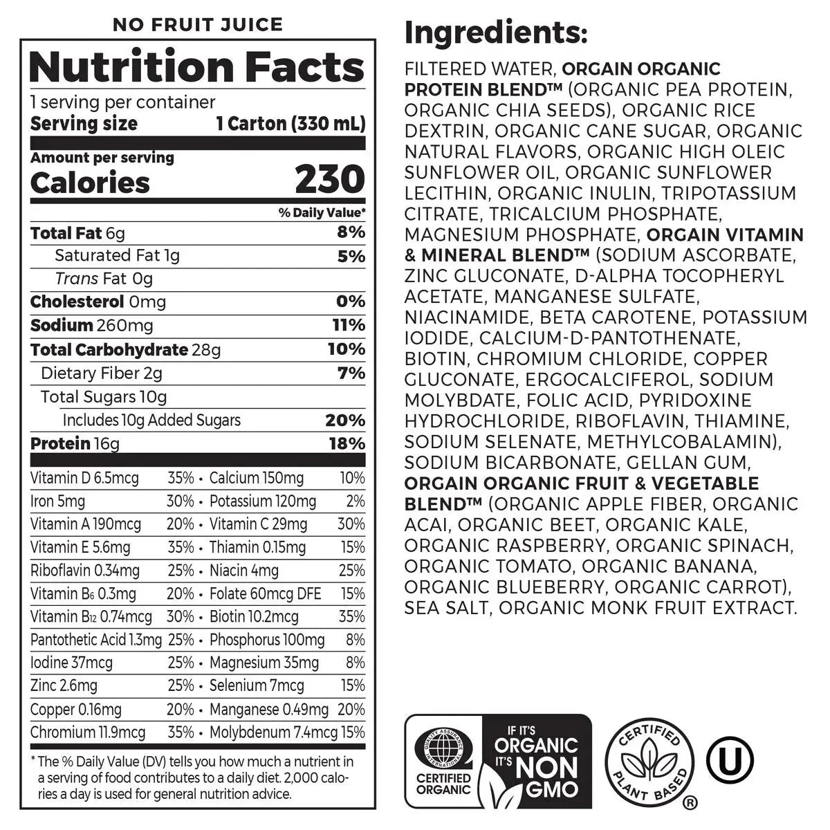 Orgain Organic Vegan Plant Based Nutritional Shake, Vanilla, CS/12